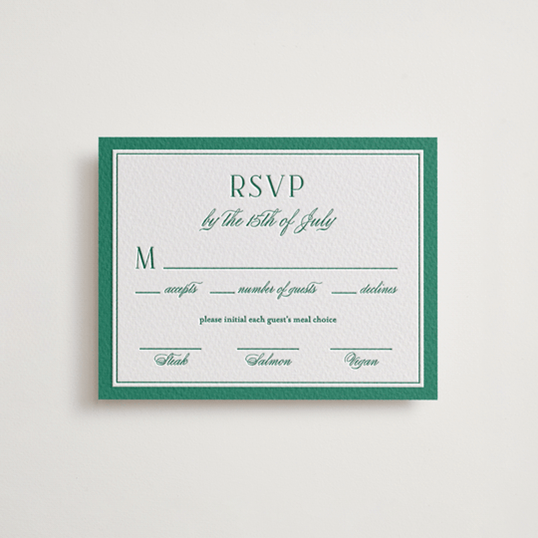 "Fresh Classic" - Letterpress RSVP Cards in Cucumber by letterfix - Front