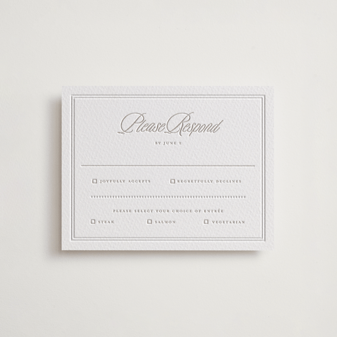 "Shell Border" - Letterpress RSVP Cards in Dove Grey by Vera Lim - Front