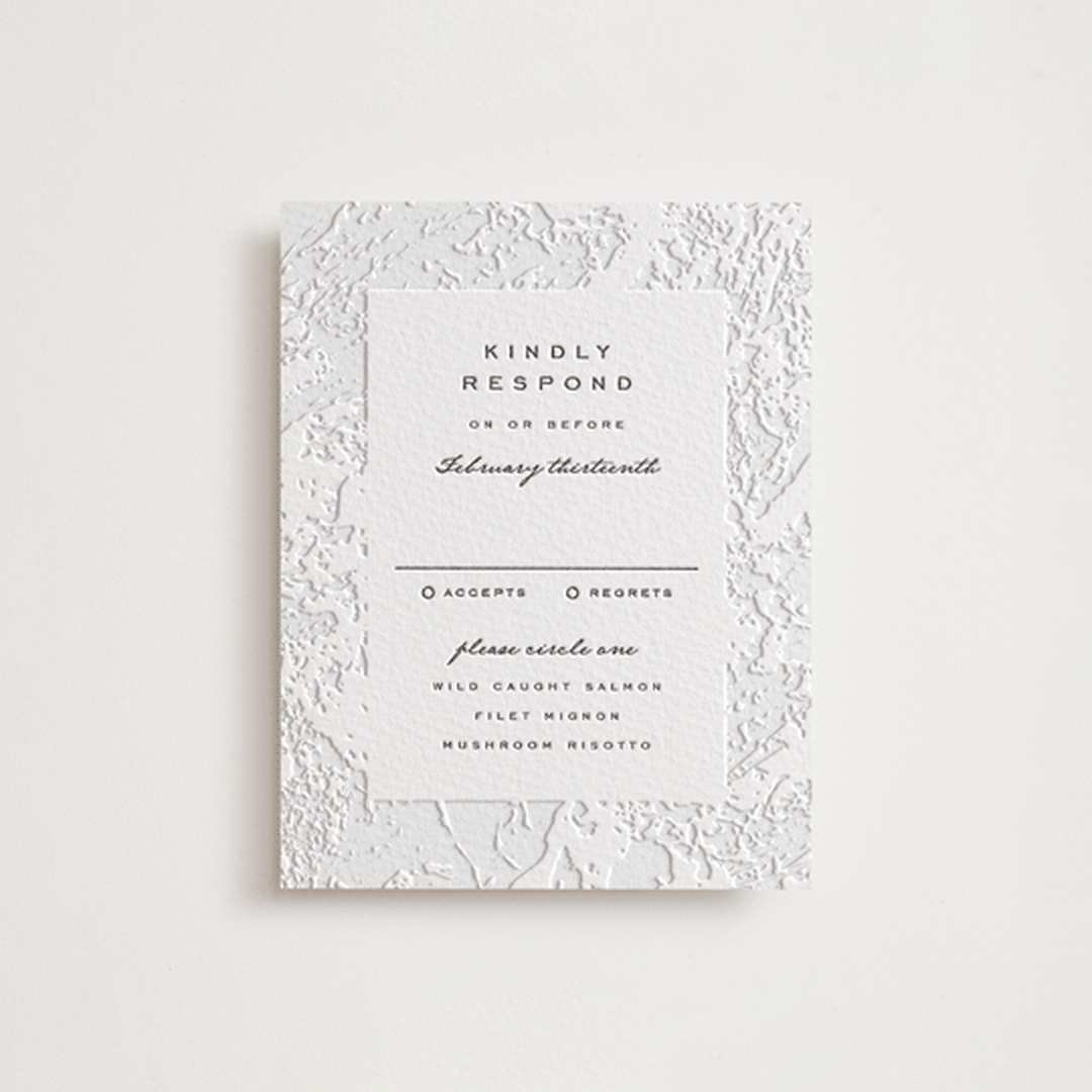 "Subtle Marble" - Letterpress RSVP Cards in Soft Black by Erin L. Wilson - Front
