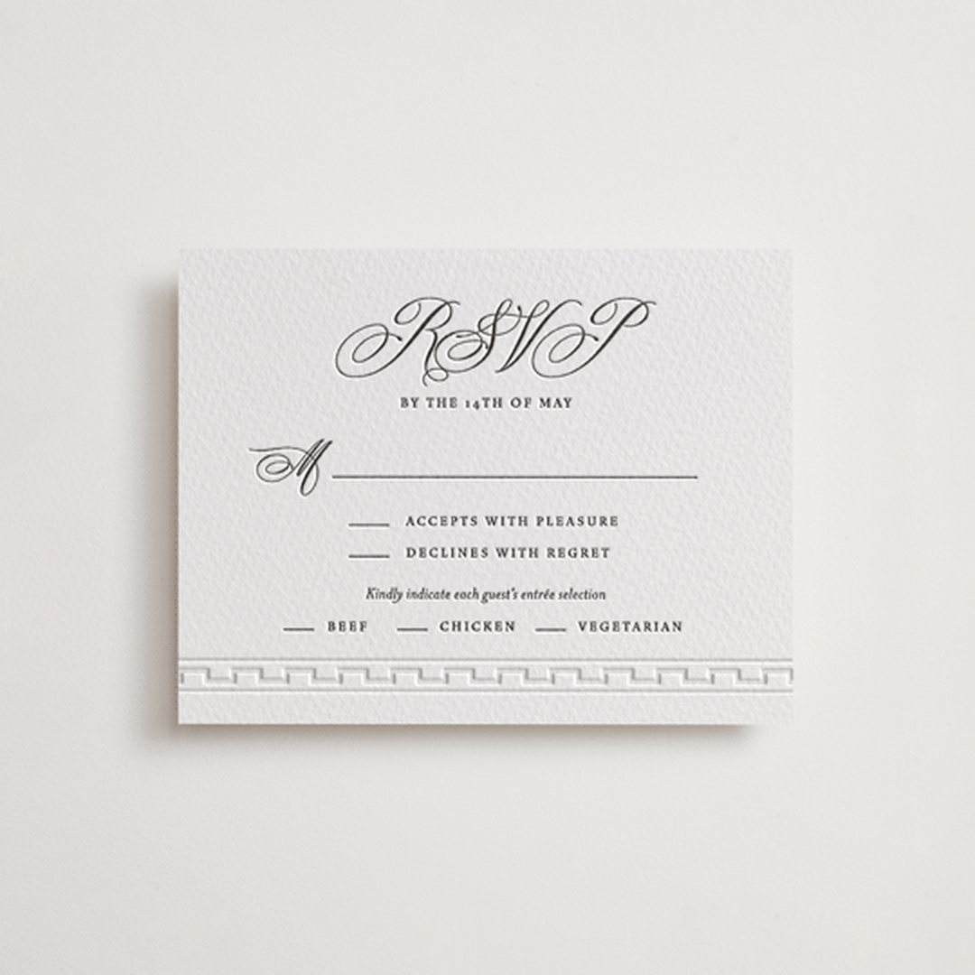 "Infinite" - Letterpress RSVP Cards in Soft Black by Alston Foster - Front