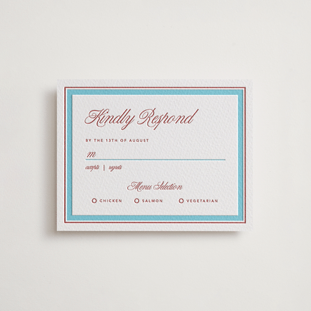 "Charm" - Letterpress RSVP Cards in Rosewood by Kelly Watkins - Front