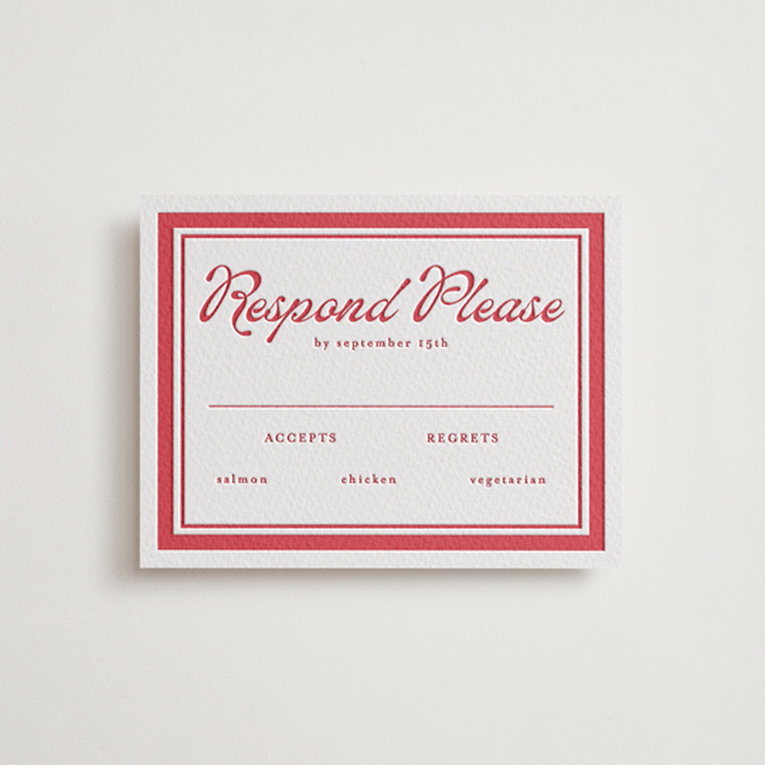 "Prep School" - Letterpress RSVP Cards in Scarlet by Morgan Kendall - Front
