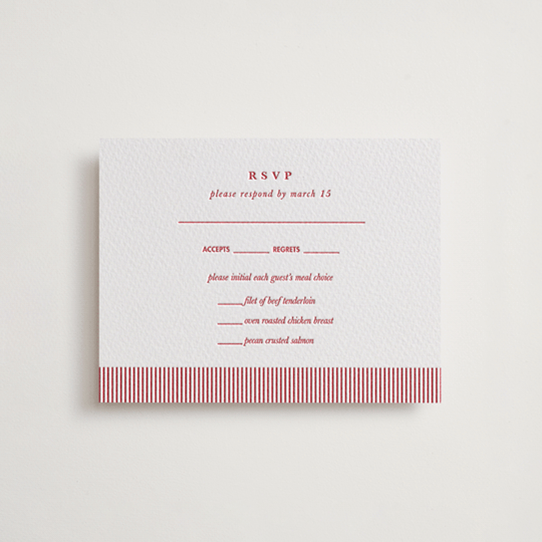 "Classic Cherries" - Letterpress RSVP Cards in Scarlet by Charter Oaks Creative - Front