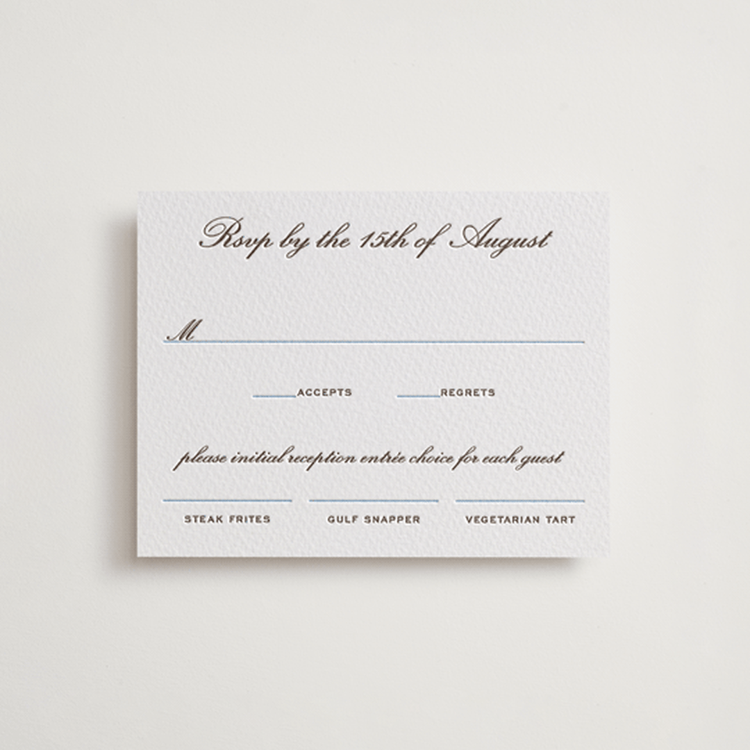"Aperitif" - Letterpress RSVP Cards in Sky Blue by Megan Davis - Front