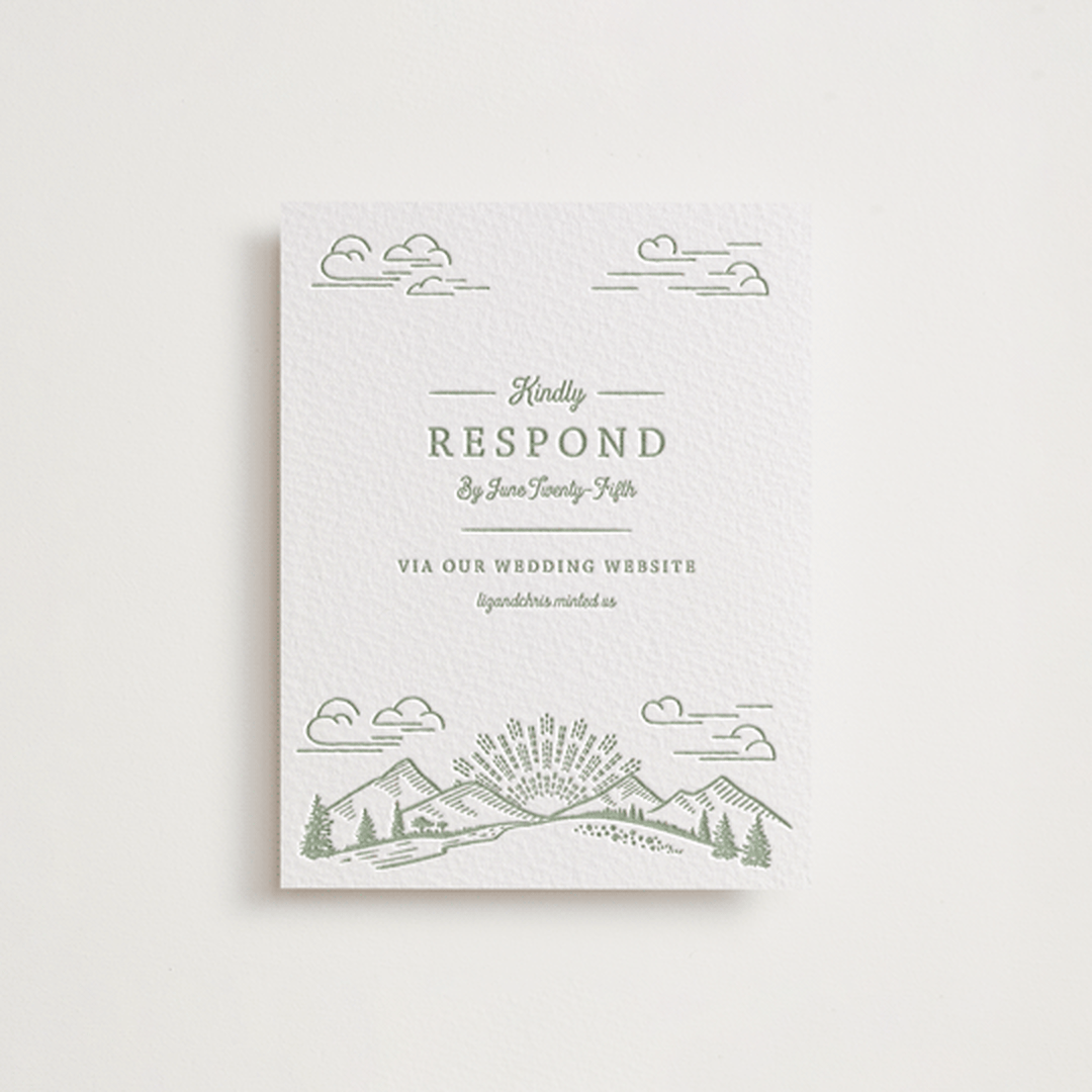 "On The Horizon" - Letterpress RSVP Online Enclosure Cards in Mint by Paper Sun Studio - Front