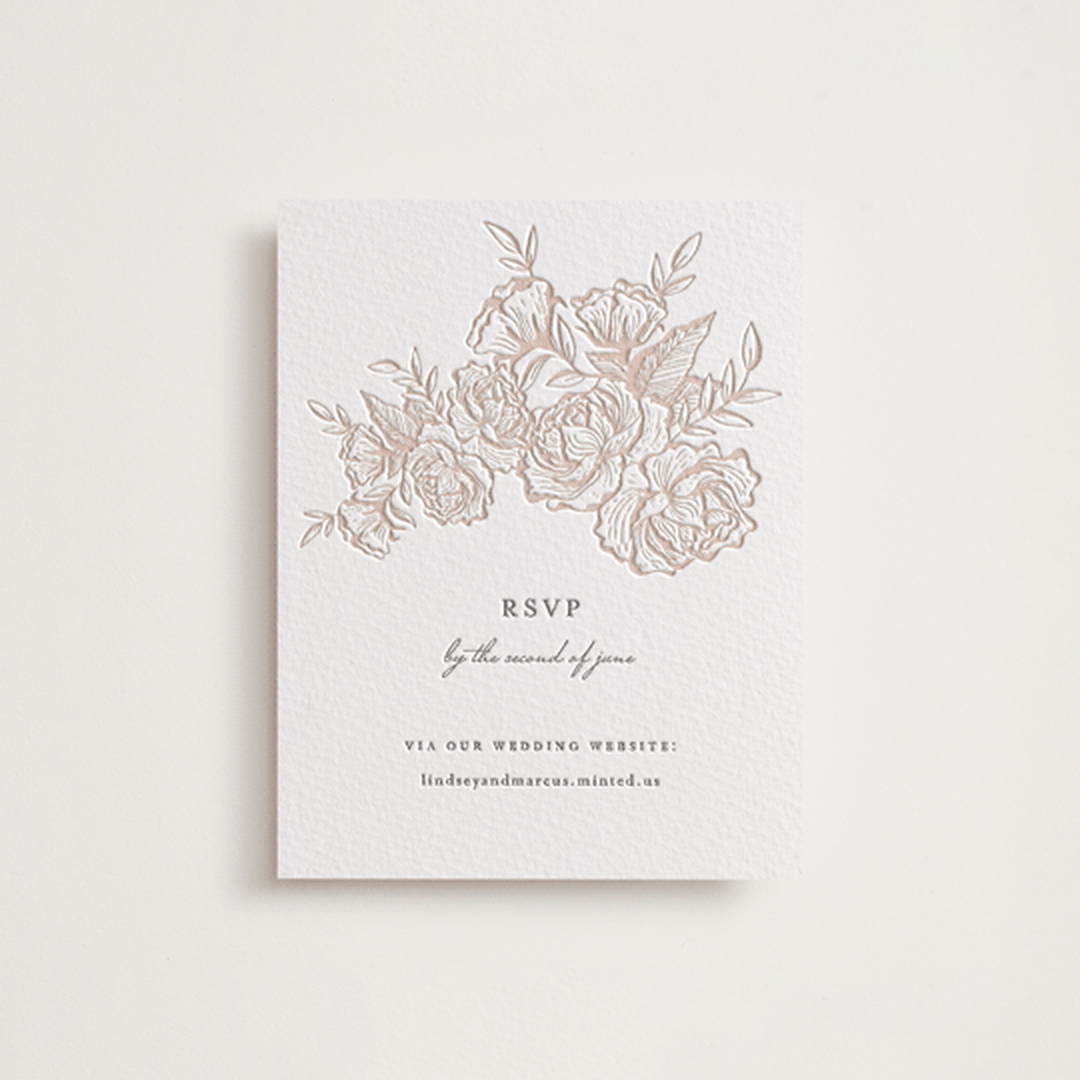 "In Bloom" - Letterpress RSVP Online Enclosure Cards in Latte | Gravel by Jennifer Postorino - Front