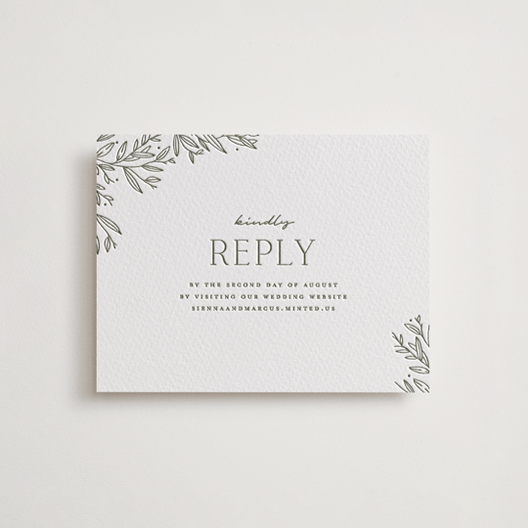 "Beauty of Nature" - Letterpress RSVP Online Enclosure Cards in Moss by Oscar and Emma - Karly Depew - Front
