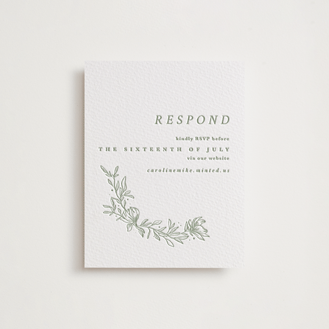 "Magnolia" - Letterpress RSVP Online Enclosure Cards in Mint by Camille Robinson - Front