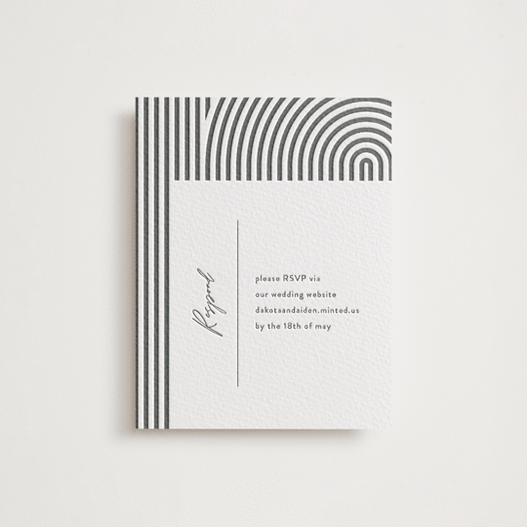 "Art Deco" - Letterpress RSVP Online Enclosure Cards in Pewter by Shannon Chen of Four Wet Feet Studio - Front