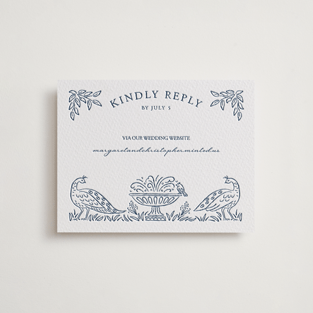 "Whimsical Woodland" - Letterpress RSVP Online Enclosure Cards in Indigo by Paper Sun Studio - Front