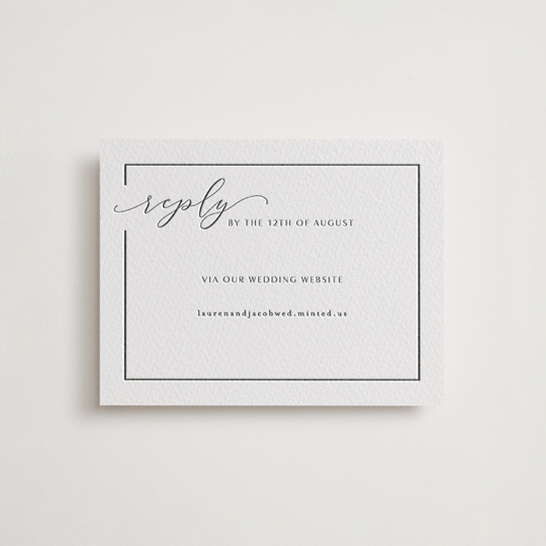 "Asymmetry" - Letterpress RSVP Online Enclosure Cards in Pewter by Nicole Walsh - Front