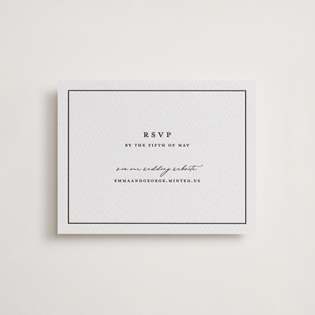 "Heritage" - Letterpress RSVP Online Enclosure Cards in Soft Black by Stacey Meacham - Front