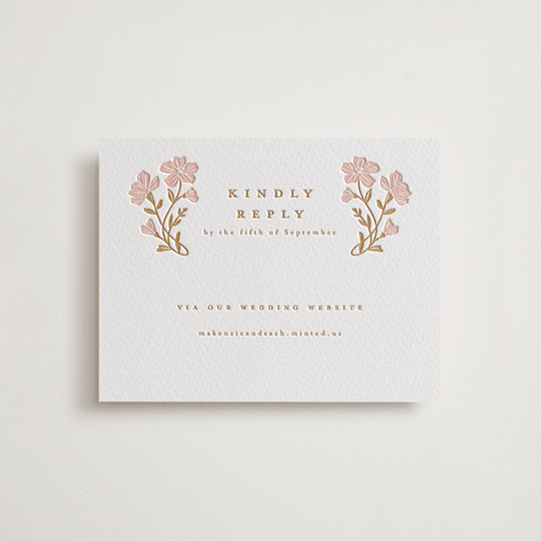 "Mirror Floral" - Letterpress RSVP Online Enclosure Cards in Faux Gold by Everett Paper Goods - Front