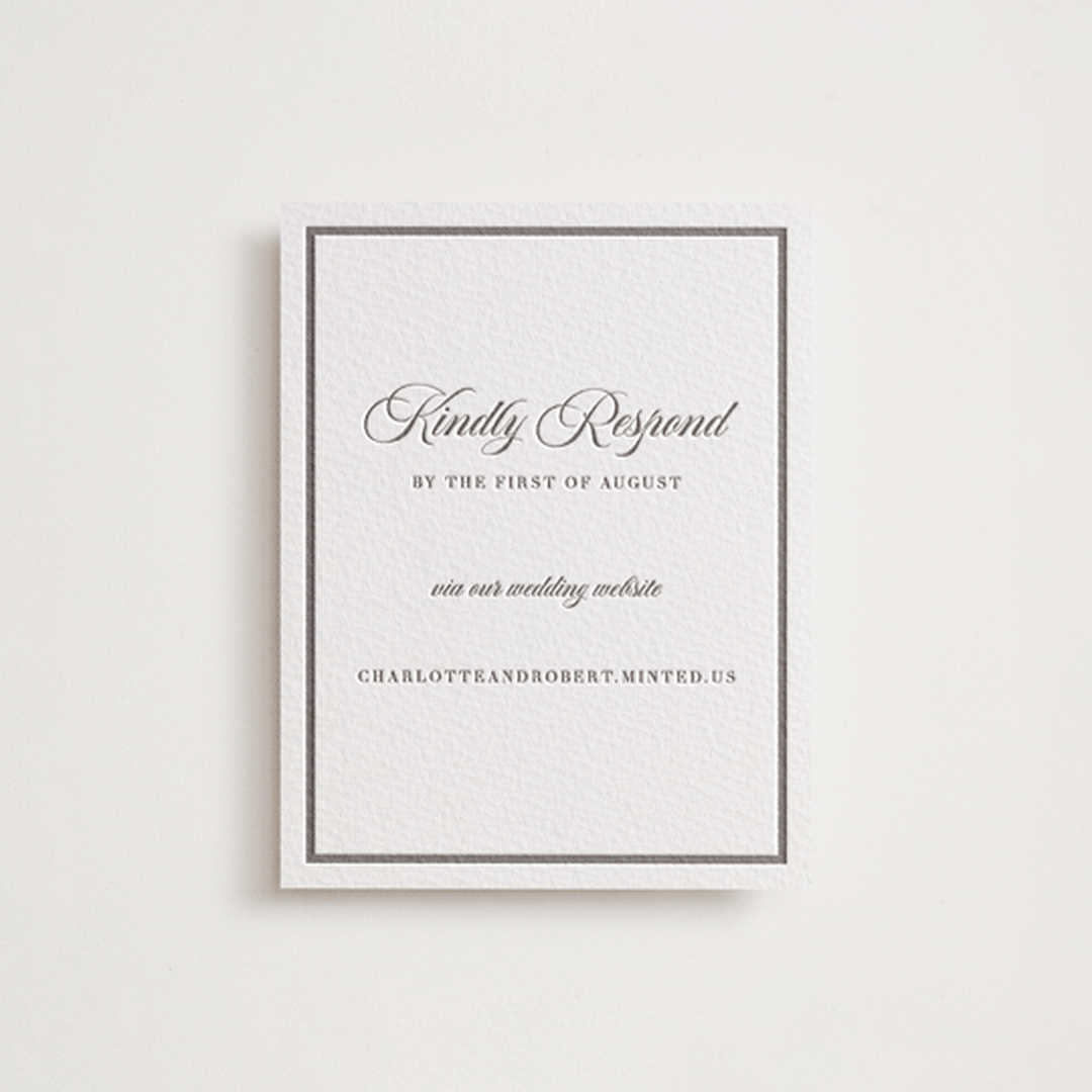 "Lowcountry" - Letterpress RSVP Online Enclosure Cards in Graphite by Megan Davis - Front