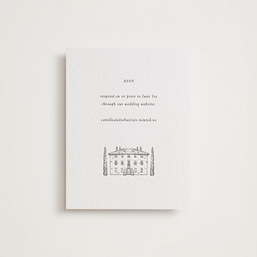 "Italian Countryside" - Letterpress RSVP Online Enclosure Cards in Warm Gray by Melinda Denison - Front