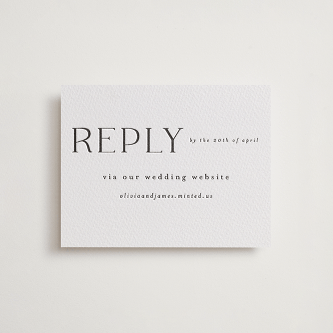 "Bold Names" - Letterpress RSVP Online Enclosure Cards in Soft Black by Vera Lim - Front