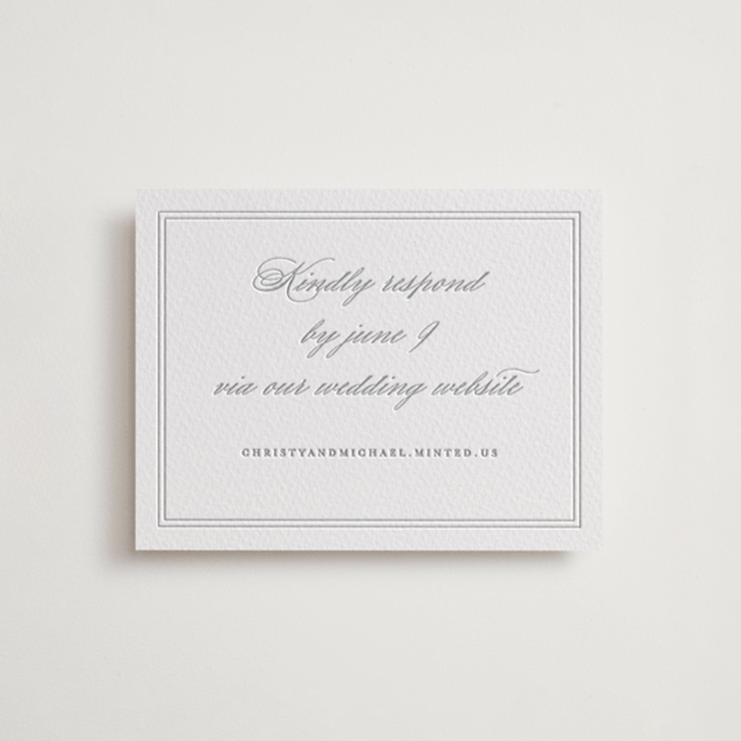 "Monogrammed eternity" - Letterpress RSVP Online Enclosure Cards in Matte Silver by Creo Study - Front