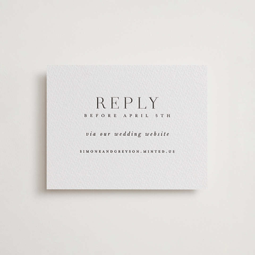 "Classic Serif" - Letterpress RSVP Online Enclosure Cards in Soft Black by Hooray Creative - Front