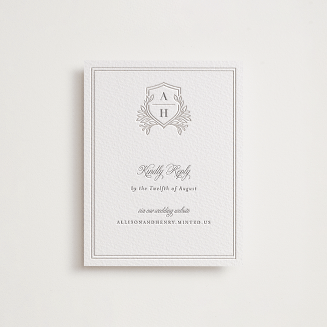 "Chic Monogram" - Letterpress RSVP Online Enclosure Cards in Cement by Mansi Verma - Front