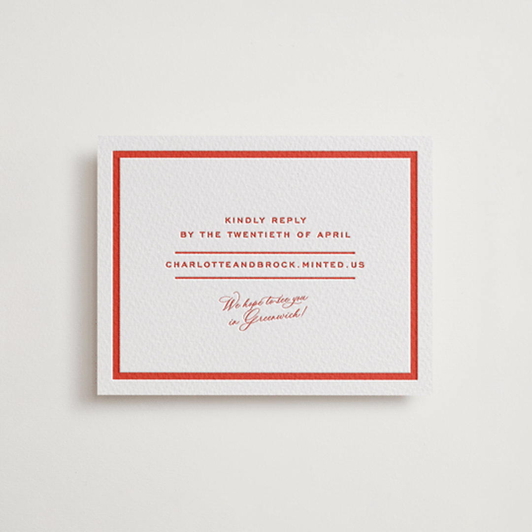 "Racquet" - Letterpress RSVP Online Enclosure Cards in Verona Sunset by Megan Davis - Front