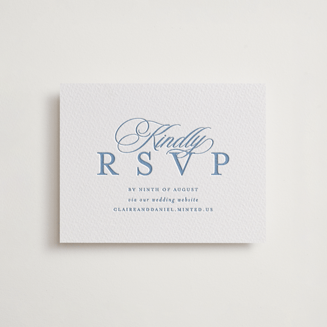 "Aristocratic" - Letterpress RSVP Online Enclosure Cards in Provincial Blue by Creo Study - Front