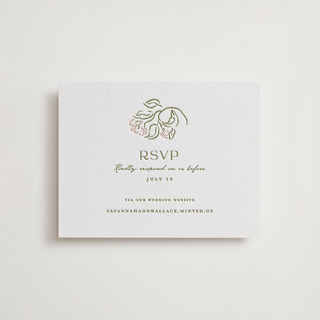 "Sketched Foliage" - Letterpress RSVP Online Enclosure Cards in Nude by Susan Zinader - Front