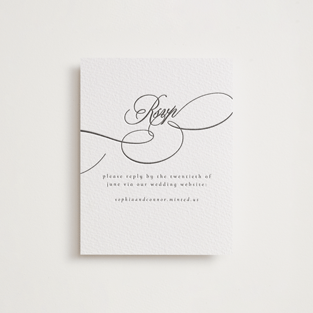 "Us" - Letterpress RSVP Online Enclosure Cards in Soft Black by Nicole Walsh - Front
