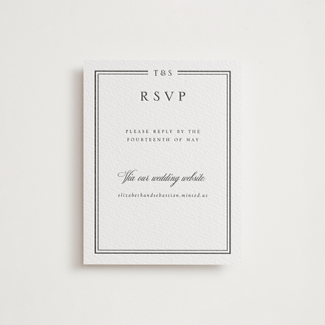 "Classic Frame" - Letterpress RSVP Online Enclosure Cards in Soft Black by Nicole Walsh - Front