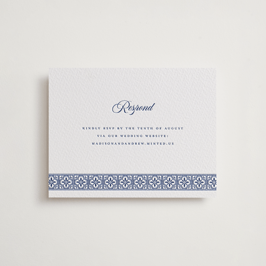 "Tiled" - Letterpress RSVP Online Enclosure Cards in Lapis by Angela Garrick - Front