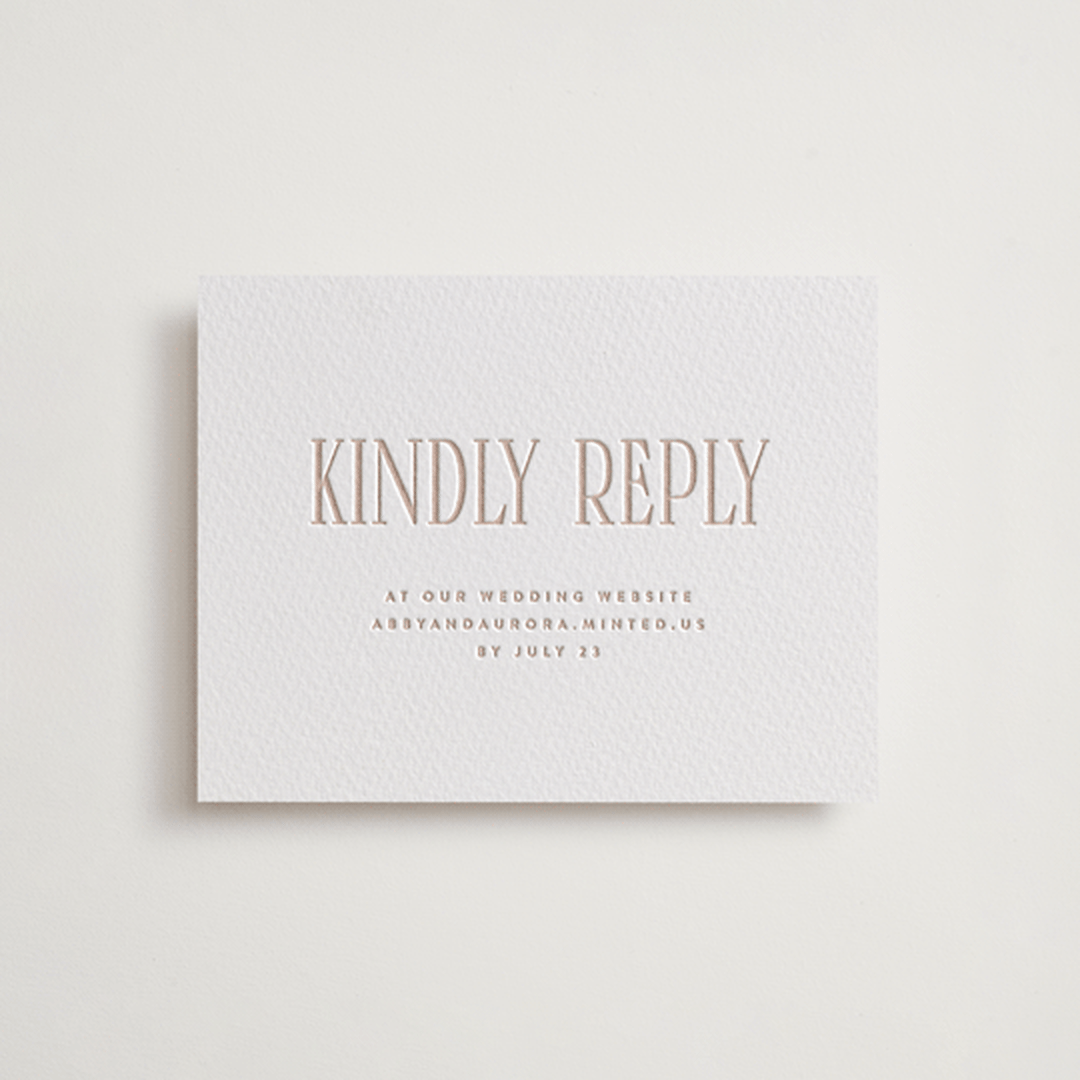 "title" - Letterpress RSVP Online Enclosure Cards in Latte by JoAnn Jinks - Front