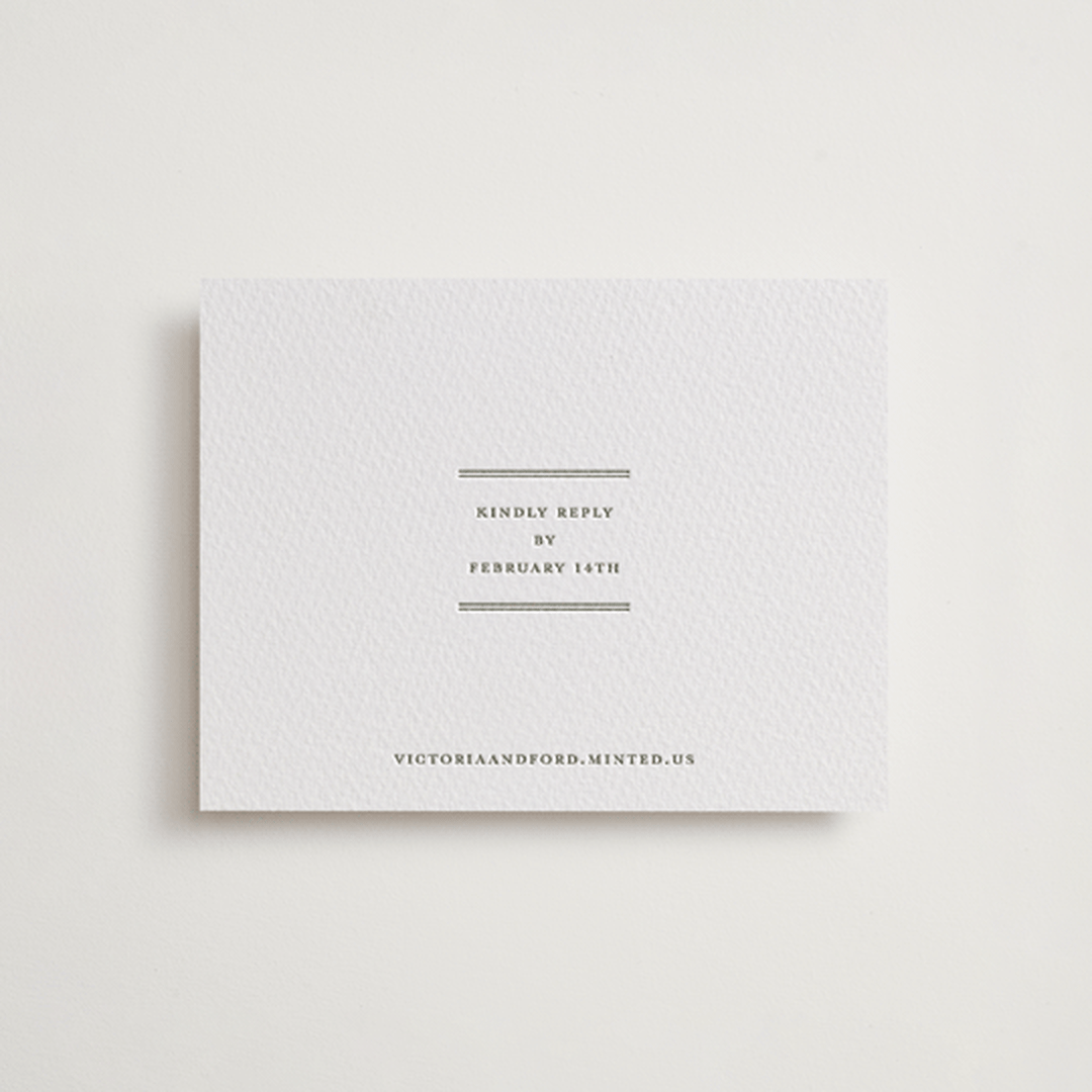 "Putnam" - Letterpress RSVP Online Enclosure Cards in Moss by Megan Davis - Front