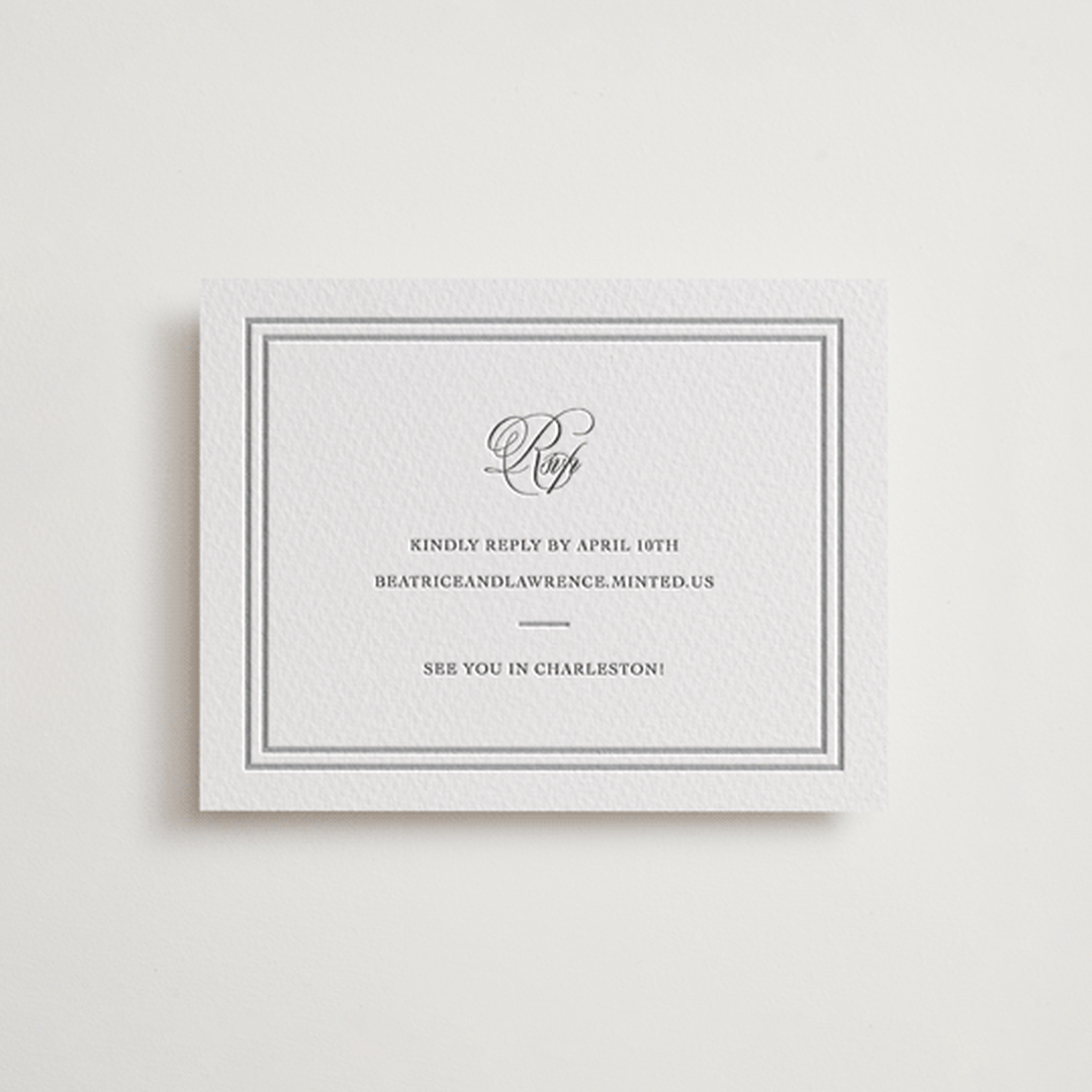 "Bradford" - Letterpress RSVP Online Enclosure Cards in Charcoal by Megan Davis - Front