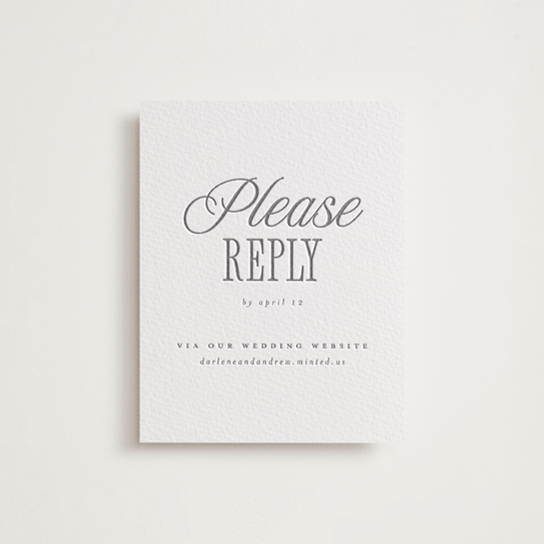 "Icon" - Letterpress RSVP Online Enclosure Cards in Gravel by Vera Lim - Front