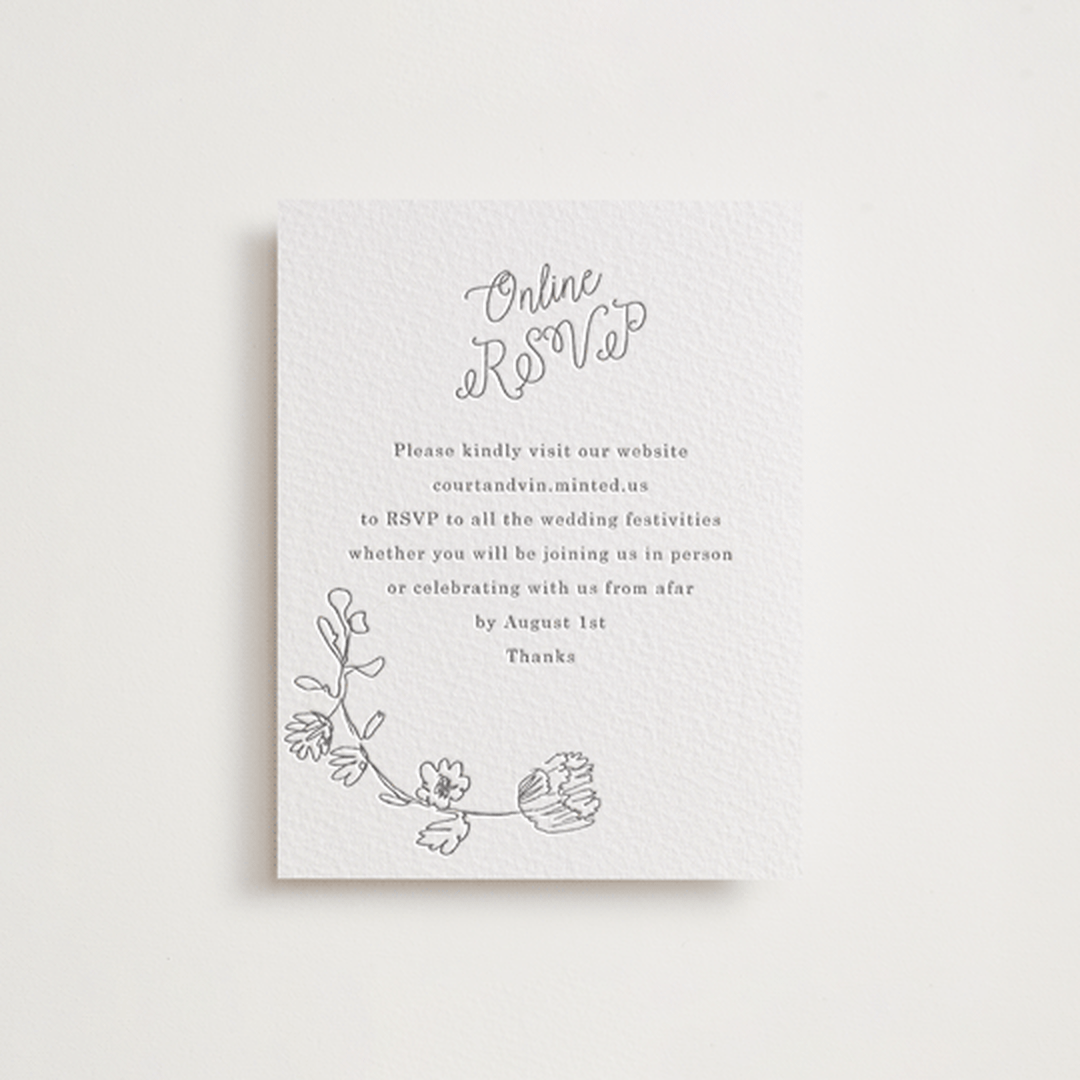 "Note" - Letterpress RSVP Online Enclosure Cards in Gravel by Baumbirdy - Front