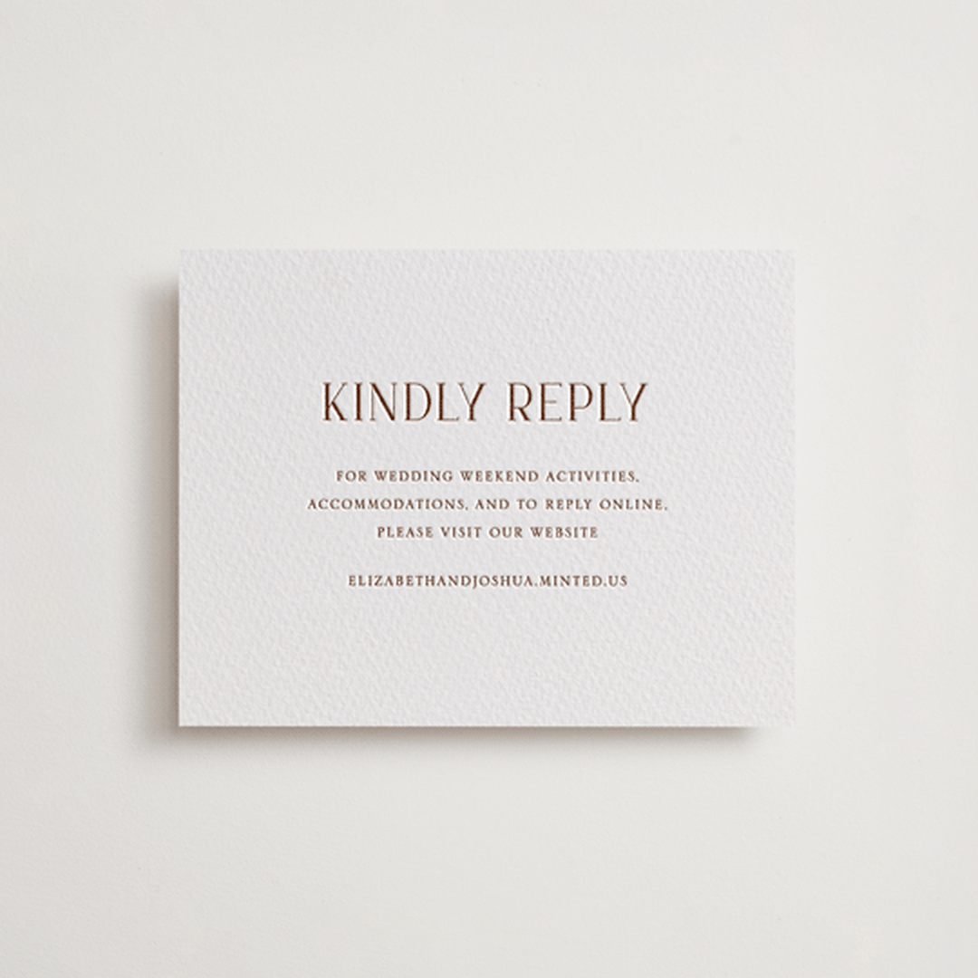 "chic" - Letterpress RSVP Online Enclosure Cards in Burnt Sienna by Vanessa Doyle - Front