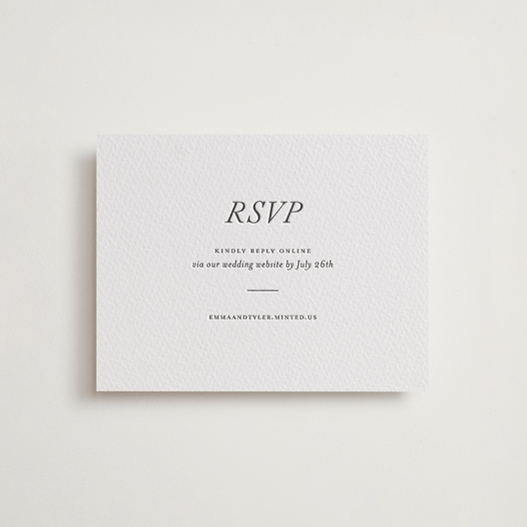 "Magnolia" - Letterpress RSVP Online Enclosure Cards in Pewter by Eric Clegg - Front