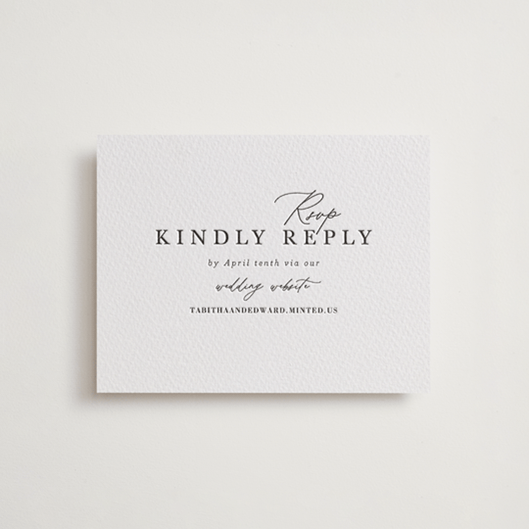 "modern classic" - Letterpress RSVP Online Enclosure Cards in Soft Black by Tamara Hilje - Front