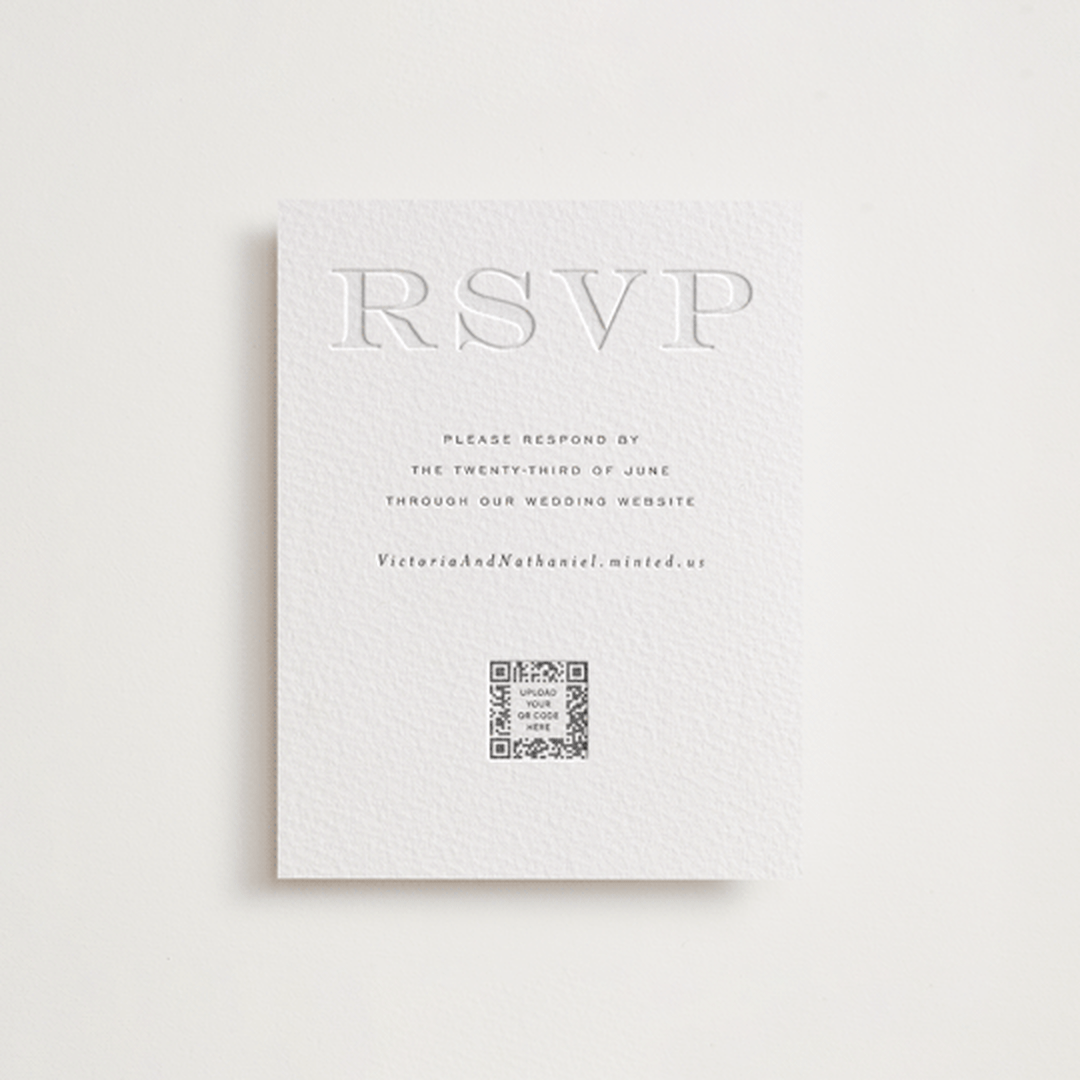 "Classically" - Letterpress RSVP Online Enclosure Cards in Soft Black by Jenna Holcomb - Front