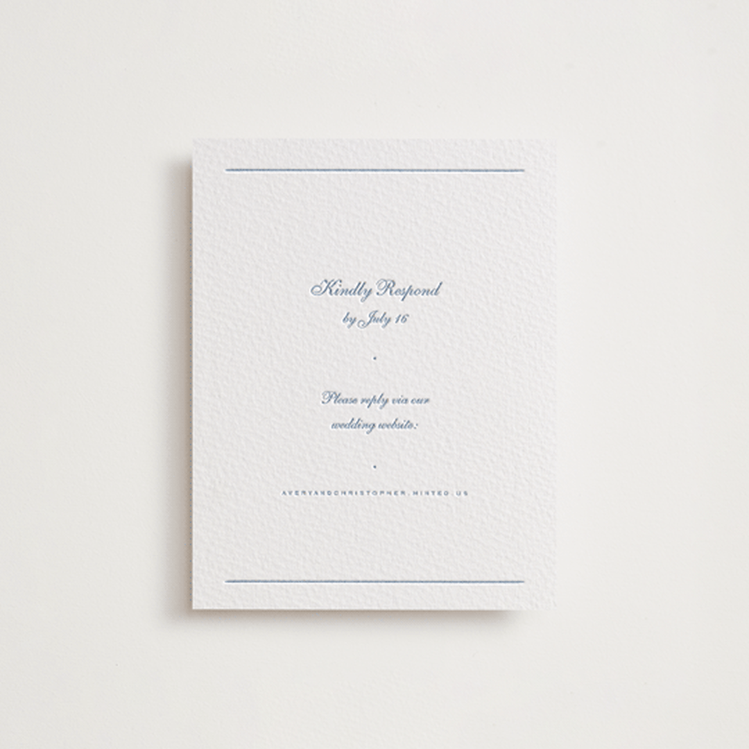 "Villa" - Letterpress RSVP Online Enclosure Cards in Provincial Blue by Blustery August - Front