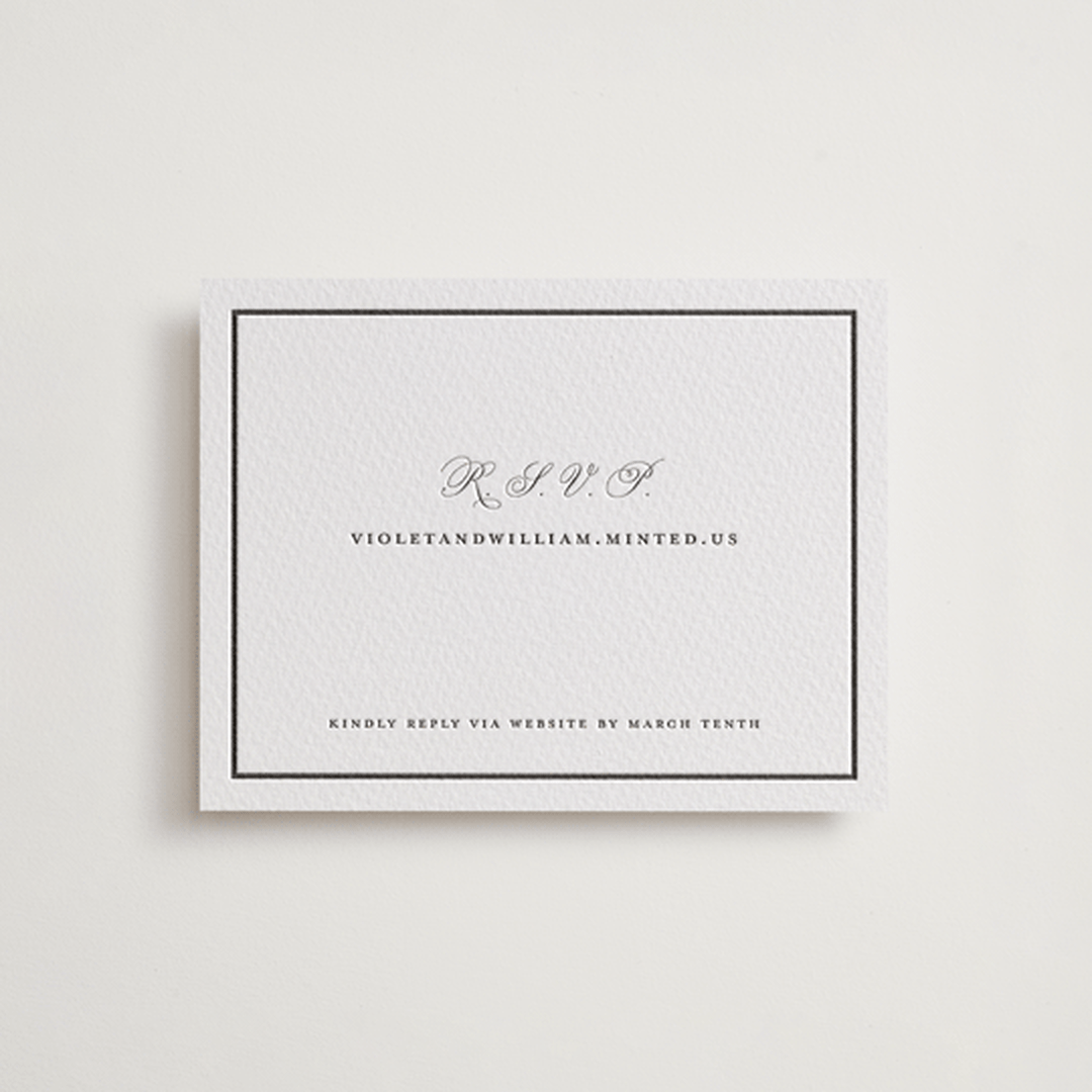 "The Day" - Letterpress RSVP Online Enclosure Cards in Soft Black by mo kelley - Front