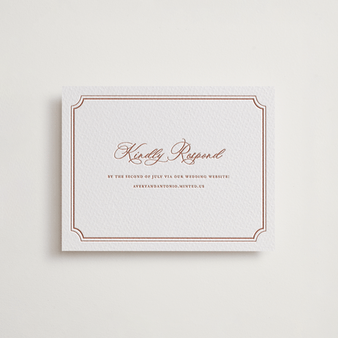 "Avery" - Letterpress RSVP Online Enclosure Cards in Dusty Rose by Jennifer Postorino - Front