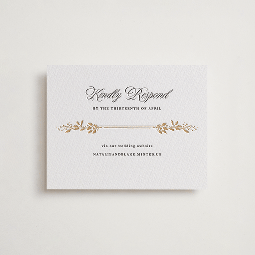 "Lake Como" - Letterpress RSVP Online Enclosure Cards in Faux Gold by Kate Ahn - Front