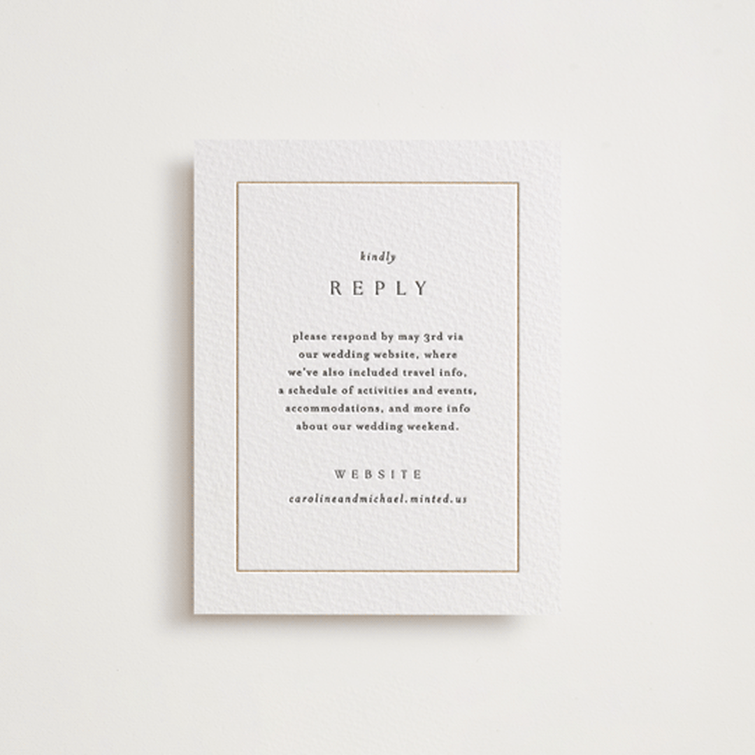 "Framed Monogram" - Letterpress RSVP Online Enclosure Cards in Faux Gold by Kelly Schmidt - Front