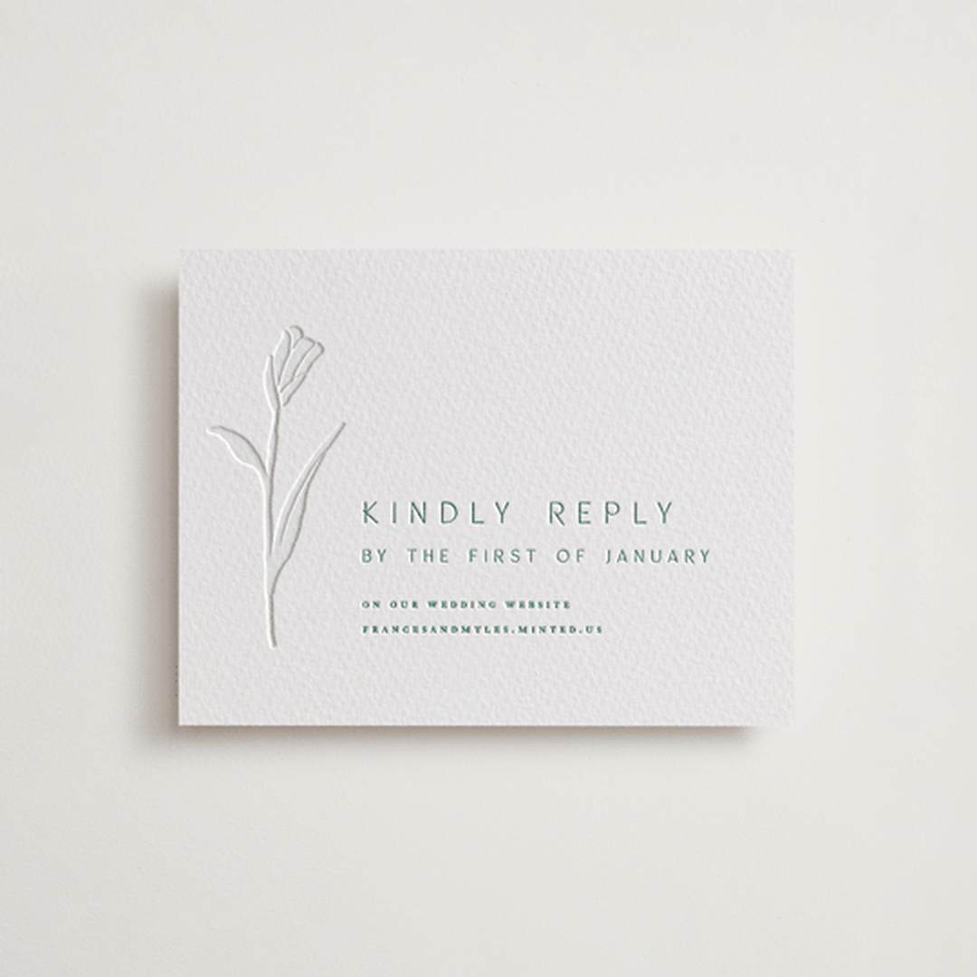 "Perennial" - Letterpress RSVP Online Enclosure Cards in Cucumber by Amy Kross - Front