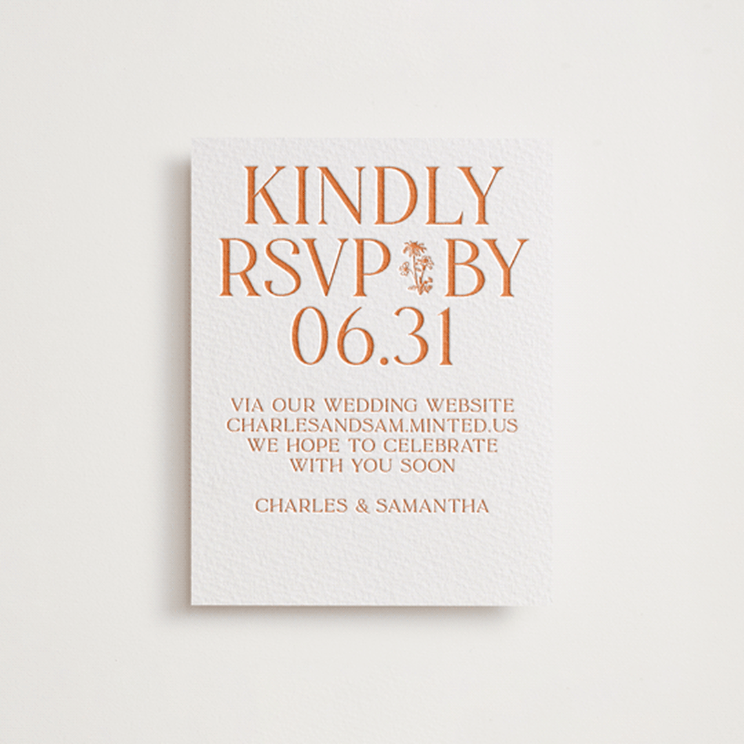 "Floral Emblem" - Letterpress RSVP Online Enclosure Cards in Pumpkin by Baumbirdy - Front