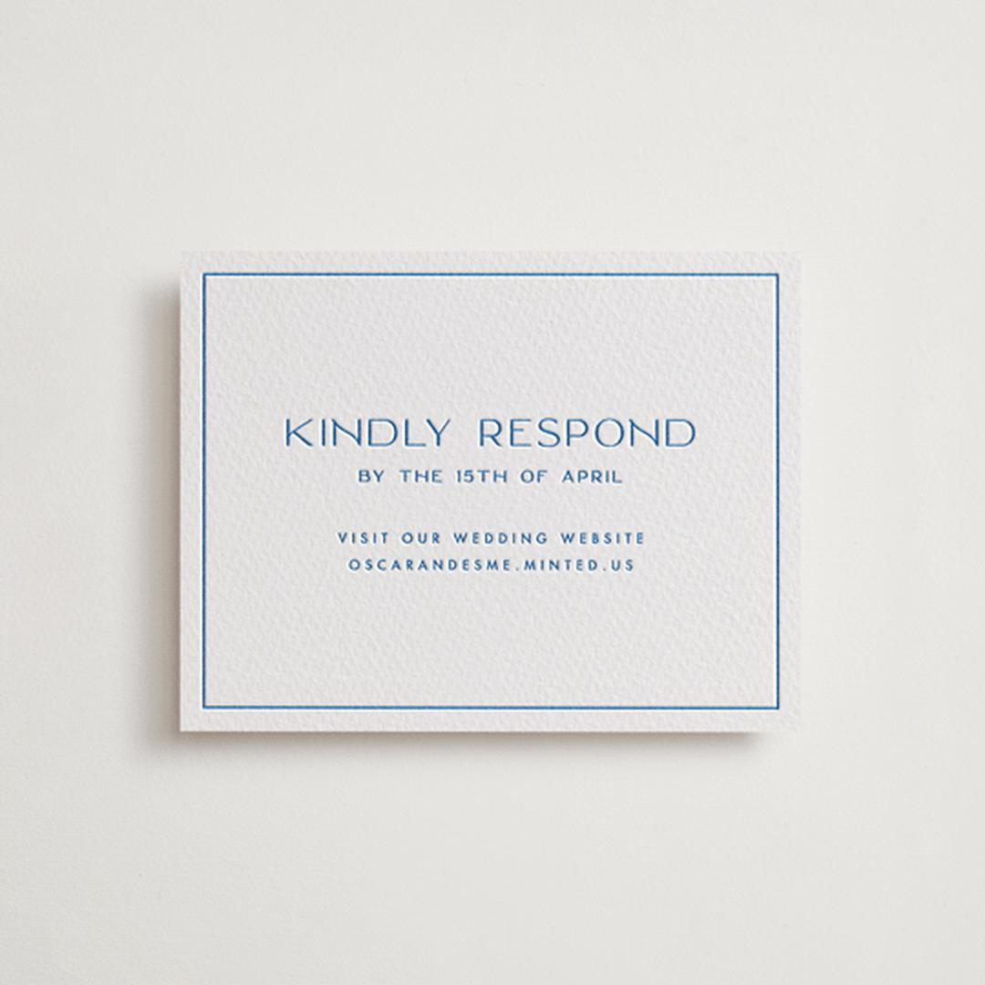"Brooklyn" - Letterpress RSVP Online Enclosure Cards in Sapphire by Ellen Schlegelmilch - Front