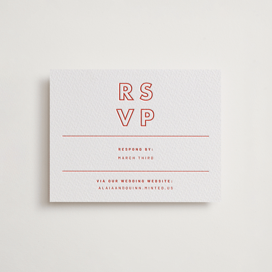 "Alaia" - Letterpress RSVP Online Enclosure Cards in Verona Sunset by Blustery August - Front