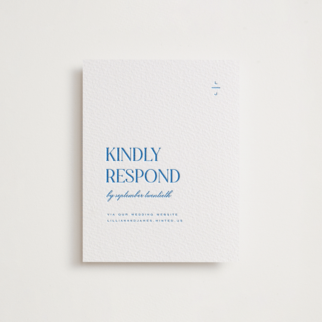 "Clarity" - Letterpress RSVP Online Enclosure Cards in Sapphire by Heather Cairl - Front