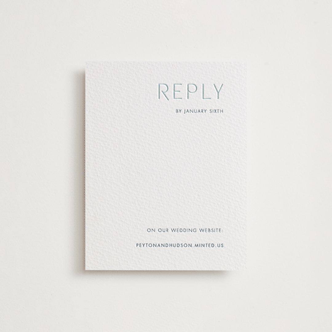 "Juniper" - Letterpress RSVP Online Enclosure Cards in Turquoise by Blustery August - Front