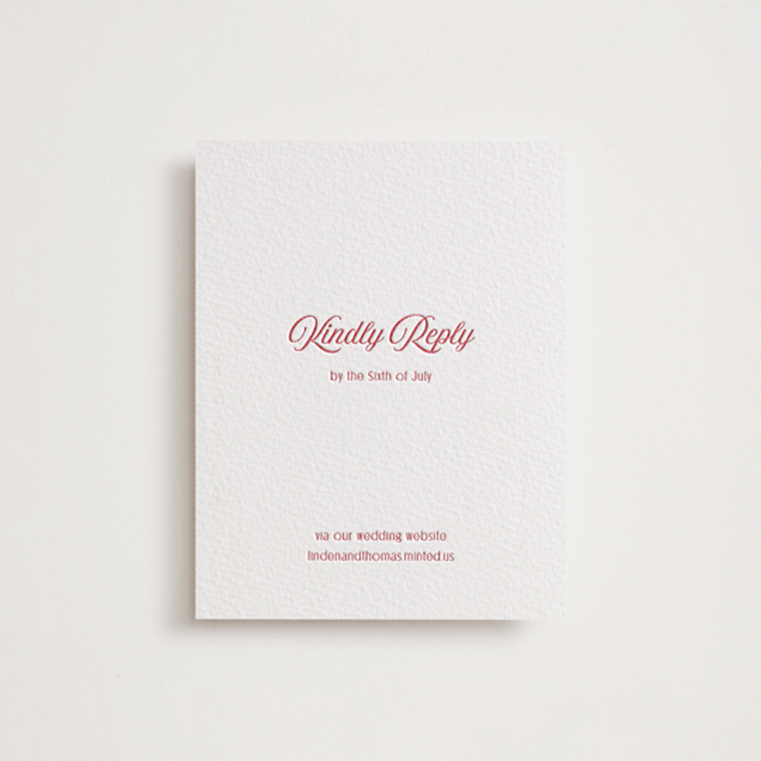 "Ritzy" - Letterpress RSVP Online Enclosure Cards in Scarlet by Nicoletta Savod - Front